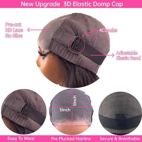 Glueless Wigs Human Hair Pre Plucked Pre Cut 5x5 Closure Wigs Human Hair For Beginners 200 Density HD Lace Front Wigs Body Wave For Black Women With Baby Hair (Glueless Wig, 22 Inch)