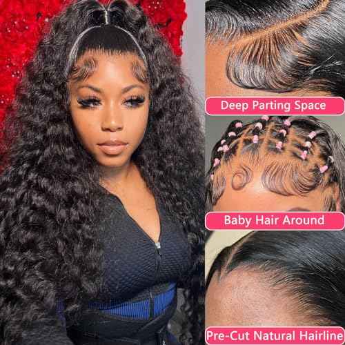 28 Inch 5x5 HD Lace Closure Wigs Human Hair Ready to Wear Glueless Wigs Human Hair Pre Plucked 180% Density Water Wave Human Hair Glueless Wigs for Black Women Curly Human Hair Wig Natural Hairline