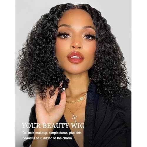 Arabella 6x6 Wear and Go Glueless Wigs Human Hair Deep Curly Bob Wig Lace Front Wig Human Hair 210% Density Pre-Cut Lace Wigs Pre Bleached Tiny Knots Bob Wig Human Hair(14inch, 6x6 Glueless Bob)