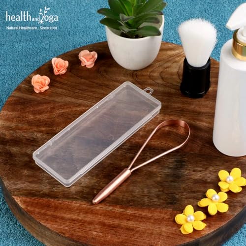 HealthAndYoga™ qLoop Copper Tongue Cleaner – Easy One Hand Use – Larger Surface Coverage – Ayurvedic Copper Health for Fresh Breath and Total Oral Hygiene (Single)