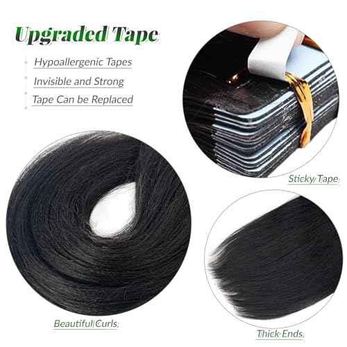 Tape in Hair Extensions Yaki Straight Real Human Hair Tape in Extensions - 24 Inch Long Straight Natural Color Human Hair Extensions Light Yaki Tape ins for Black Women