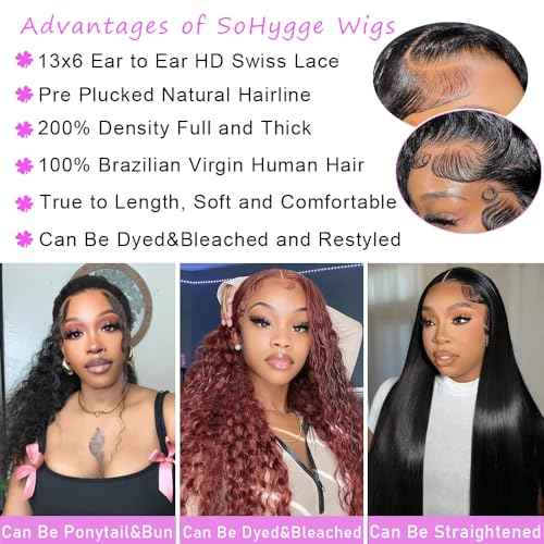 soHygge 30 Inch Deep Wave Lace Front Wigs Human Hair 13x6 HD Lace Front Wigs Human Hair Pre Plucked Deep Curly Wig 200% Density Frontal Glueless Wigs Human Hair for Women