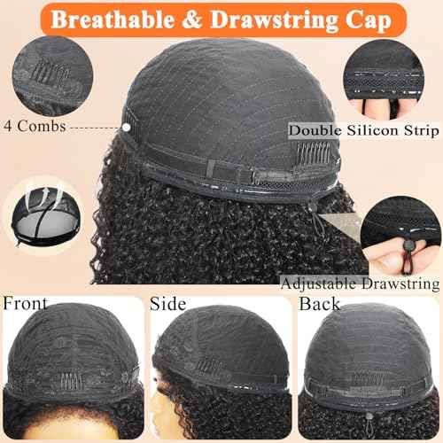 Half Wig Human Hair Water Wave Half Wig 3 In 1 Glueless Wigs Seamless Flip Over with Drawstring Curly Half Wig Human Hair for Women Invisible Hairline Wear Go Beginner Friendly Natural Black 22 Inch