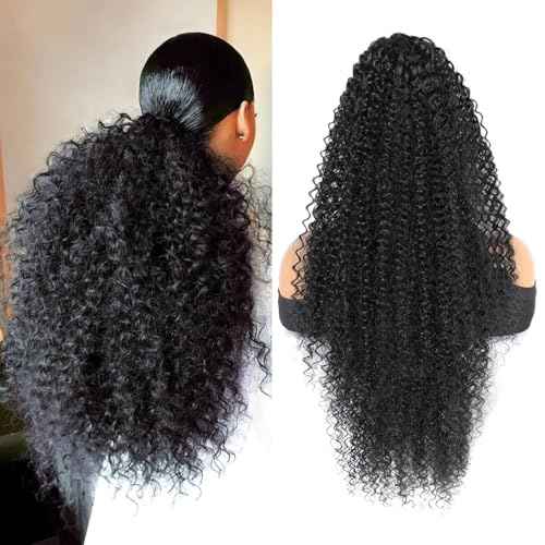 Drawstring Ponytail Extension for Women 28inch Afro Kinky Curly Ponytail Extension Synthetic Long Pony Tails Hair Extensions Hair Pieces for Daily Use£¨Black,28inch£©