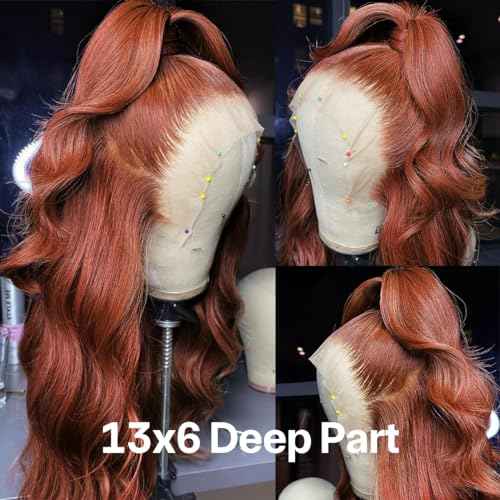 28 Inch Reddish Brown Lace Front Wigs Human Hair Body Wave 13x6 Glueless Light Chocolate Brown Wig 180% Density Auburn Copper Reddish Brown Wigs for Women 13x6 Lace Front