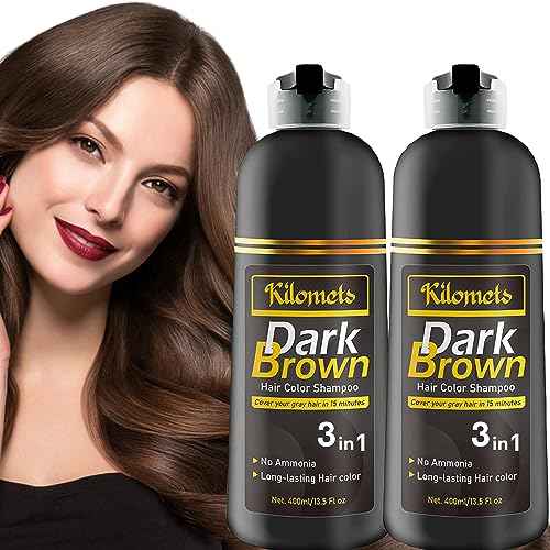 Dark Brown Hair Dye Shampoo 400ml- 100% Grey Coverage in Minutes - Ammonia Free Hair Color Shampoo Gray Silver Hair (Dark Brown Pack 2)