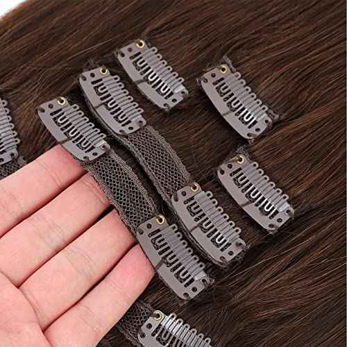 Clip in Hair Extensions Real Human Hair 9pcs 130g Dark Brown Hair Extensions Straight Natural Soft Human Hair Extensions Thick Remy Straight Clip in Hair Extensions 18inch Dark Brown