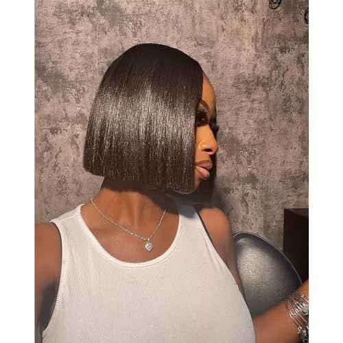 2X6 Deep Parting SKINLIKE Real HD Human Hair Short Bob Wigs Pre Plukced 0.10mm Ultra-thin Invisible Swiss HD Lace Closure Single Knot Undetectable Melted Lace Closure Wigs 180% Density 12Inch