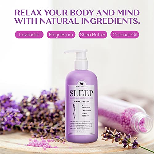 Pure Relief Lavender Sleep Body Lotion Shea Butter + Coconut Oil Body Cream Skin Care Moisturizer To Promote Better Rest W/Natural Soothing Herbal Extracts, Aromatherapy Night Cream, 16 Oz (2-Pack)