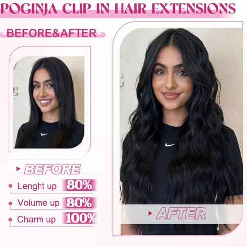 Clip in Hair Extensions Real Human Hair, Remy Human Hair Extensions Clip ins for Women, 100% Natural Human Hair, Double Weftm, 22inch 110g 8Pcs, #1 Jet Black