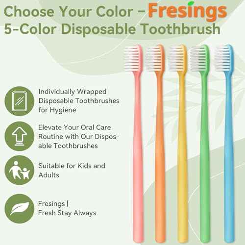 200 Pack Disposable Toothbrushes Bulk ? Individually Wrapped Soft Bristles Single Use for Adults & Kids, Travel Hotel Guest Dental Office Donation Emergency Hygiene,Minimalist Design 5 Colors