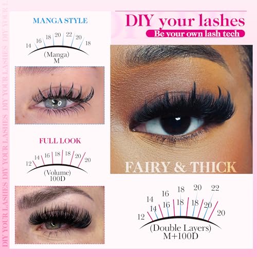 Lash Clusters Kit 100D Long Lash Spikes Lash Extension Kit Thick Eyelash Clusters Volume Individual Lashes Kit Mega Cluster Eyelash Extensions Strip Lashes DIY Spiky Lash Bond and Seal by CORUSCATE