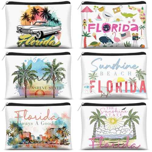 Reginary 6 Pcs Texas Cosmetic Bag Souvenir Gifts California Makeup Bag Florida Souvenir Gifts Zipper Pouch for Women Traveler Party Favors