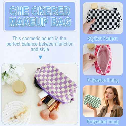 ZLFSRQ 6Pcs Checkered Pencil Case Cute Pencil Pouch for Teens Checkered Makeup Bag Colorful Medium Travel Cosmetic Bag Pink Makeup Pouch for Purse Aesthetic Trendy Zipper Toiletry Bags Organizer
