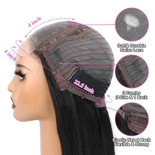 4x4 Lace Front?Wigs Human Hair Pre Plucked with Baby Hair 150% Density 24 Inch Body Wave Brazilian Virgin Frontal Human Hair Wigs 4x4 Glueless HD Lace Closure Wig Human Hair for Women