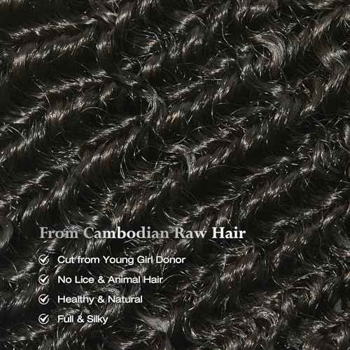 ASHINE Human Hair Bundle Deep Curly Water Wave, Unprocessed Cambodian Raw Hair 26 Inch, Flip Over Quick Weave Wet and Wave Bundles for Women Natural Black