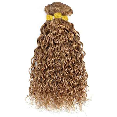 Honey Blonde Human Hair Bundles Color 27 Brazilian Water Wave 3 Bundles Unprocessed Virgin Hair 24 26 28 Inch