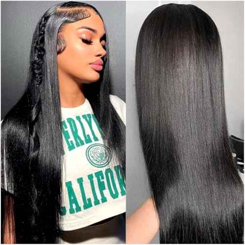 13x4 Straight Lace Front Wigs Human Hair 24 Inch Pre Plucked Human Hair Wig Glueless 180% Density HD Transparent Lace Frontal Wigs Human Hair for Black Women Natural Color(24 Inch)