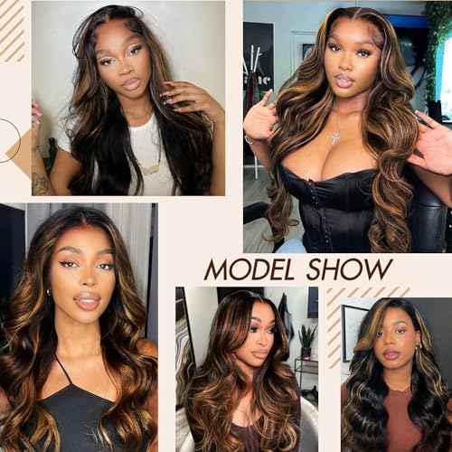 13x6 Body Wave Highlight Lace Front Wig Human Hair FB/30 Ombre Lace Front Wig Human Hair Pre Plucked HD Lace Frontal Wigs Human Hair 200% Density Colored Ombre Wig For Women 26 Inch