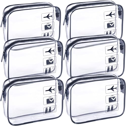 Clear Makeup Bags TSA Approved Toiletry Bag-6Pack£¬Clear TravelBags for Toiletries, Carry on Airport Airline Compliant Bag,Black