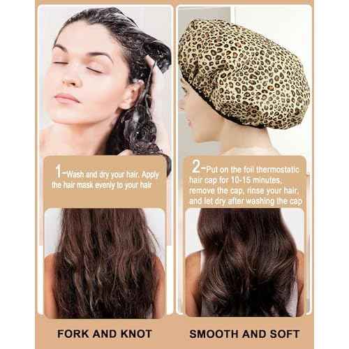 YIZIJIZI 2 Pieces Heat Cap for Deep Conditioning, Conditioning Cap Made of Aluminum Foil for Home and Salon Use, Hair Dyeing£¨Leopard print£©