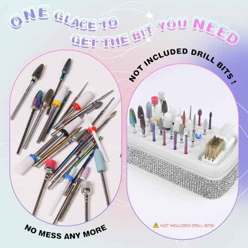 2 in 1 Nail Drill Bits Holder: 30 Holes Nail Bits Organizer Case with Cleaner Brush, Dustproof Efile Nail Tech Bits Storage Container Box Manicure Tools Accessories Display for Salon Home(Only Box)