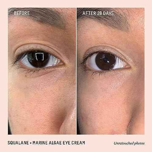 BIOSSANCE Squalane and Marine Algae Eye Cream - Anti-Aging Under Eye Cream for Fine Lines, Wrinkles, and Puffiness - Hydrating & Lifting Formula with Hyaluronic Acid and Paracress Extract - 0.5 Ounce