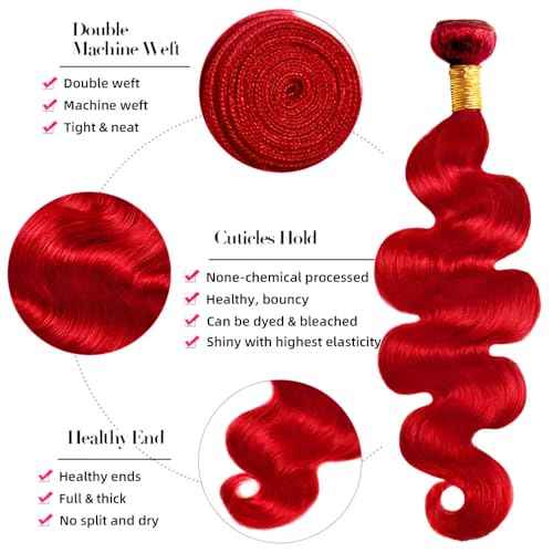Red Bundles Human Hair Body Wave 3 Bundles 30 32 34 Inch Unprocessed Brazilian Virgin Remy Wine Red Bundle Hair Weave Burgundy Body Wave Bundle Human Hair Extensions