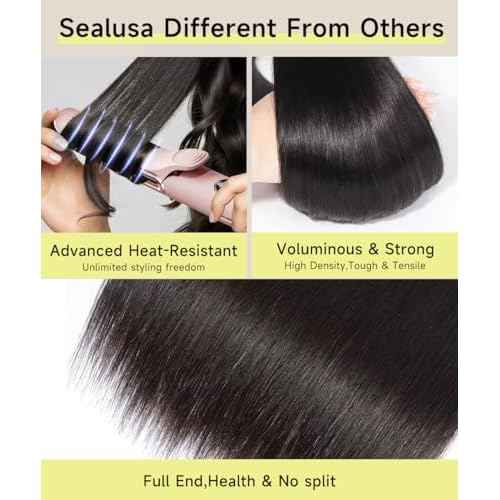 Sealusa Straight Wigs Human Hair 100 Percent Human Hair Wig 200% Density 13x6 Lace Front Wigs No Tangle Shedding Silky Soft Smooth Glueless HD Frontal Wigs Natural Black Invisilbe Hairline 24 Inch