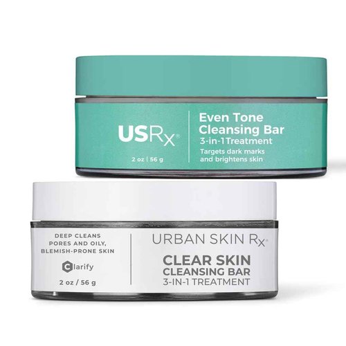 Urban Skin Rx 2-Pack Even Tone & Clear Skin Cleansing Bar Duo | Helps Diminish Look of Dark Spots & Blemishes, Removes Excess Oil, 3-in-1 Daily Cleanser, Exfoliant & Mask Includes (2) 2.0 Oz Bars