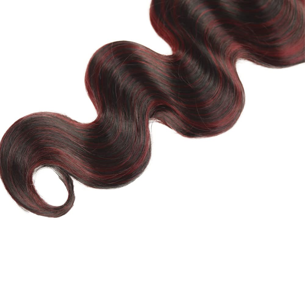 P1B/99J Bundles Burgundy Body Wave Human Hair Bundles Brazilian Two Tone Black Mixed With Burgundy Bundles Human Hair Unprocessed Virgin Hair 3 Bundles 8 10 12 Inch #99j Bundles