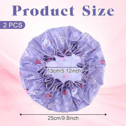 TIESOME Kids Shower Caps, 2 PCS Pink & Purple Waterproof Double Layers Shower Caps Cute Rabbit Bonnets Elastic Band Bonnet Satin and Eva Soft Sleeping Cap Reusable Cap for Kids