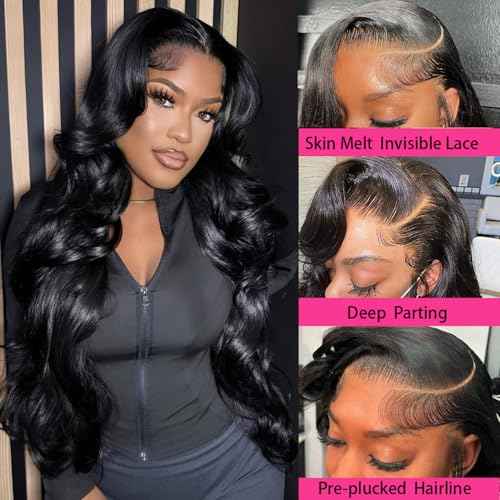 SIFULAN 13x4 Body Wave Lace Front Wig Human Hair 180% Density HD Transparent Lace Front Wig Pre Plucked Body Wave Frontal Wigs Human Hair for Black Women 30 inch Glueless Wig Natural Color