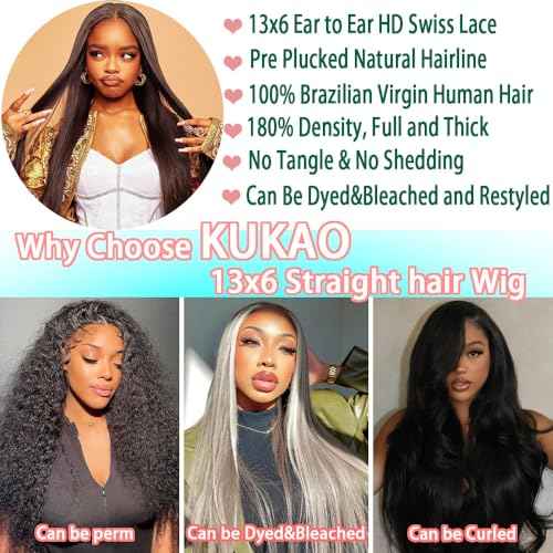 13x6 Lace Front Wigs Human Hair 180 Density Straight HD Lace Front Wigs Human Hair Pre Plucked Glueless Wigs for Women Straight Lace Frontal Wigs Natural Black 22 Inch