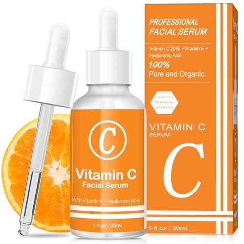 Premium 20% Vitamin C Serum for Face with Vitamin E, Sodium Hyaluronate - Boost Skin Collagen,Hydrate & Plump Skin, Anti Aging & Wrinkle Facial Serum (1 Fl Oz, Scented)