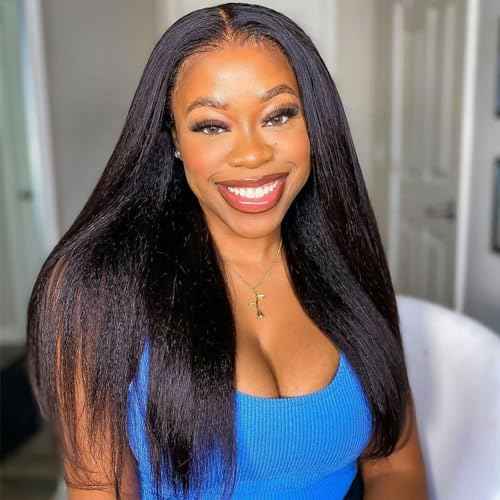 Kinky Straight Bundles 100% Human Hair Bundles Yaki Straight Bundles Human Hair 3 Bundles 16 18 20 Inch Raw Virgin Human Hair Weave Weft Bundles Natural Black Color