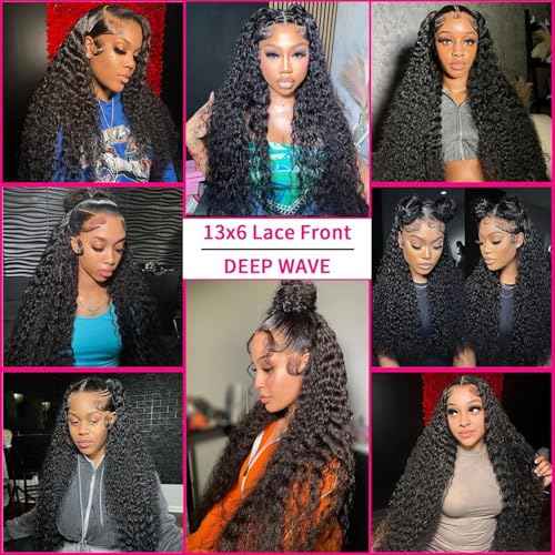 26 Inch Deep Wave Lace Front Wigs Human Hair 180% Density 13x6 HD Lace Frontal Wigs Human Hair Pre Plucked with Baby Hair Deep Curly Wigs for Black Women Natural Color