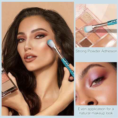 12PCS Makeup Brushes Set with Mermaid Beauty Hair Clip, Mermaid Makeup Brush Cosmetic Brushes Foundation Powder Cream Eyebrow Eyeliner Brow Blending Brush Tool Kids Girls Christmas Makeup Tool set