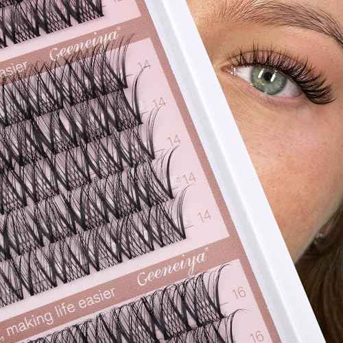 Medium Lash Clusters Short Wispy C Curl Eyelash Clusters 12-16MM Individual Eyelashes Natural Cluster Eyelash Extensions Natural Looking Cluster Lashes by Geeneiya (C Curl,12-14-16)