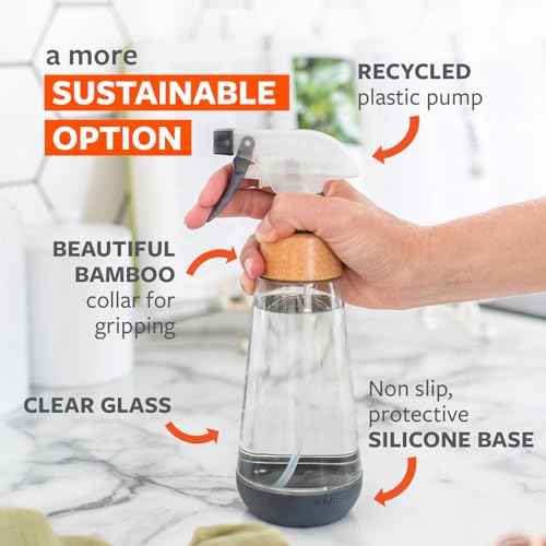 Full Circle Bottle Service-Refillable Glass Spray Bottle-Versatile Stream & Mist Options,Bamboo with Protective Silicone Boot-Ideal for Non-Toxic Cleaning Solutions & Plant Care,16oz,Gray,2 Pack