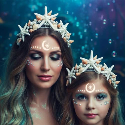 Unicra Starfish Crown and Tiaras Silver Pearl Bridal Headband Beach Headpiece Wedding Hair Accessories for Women and Girls