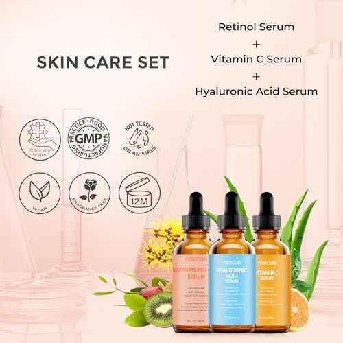 Facial Skin Care Set? Retinol Serum, Vitamin C & Hyaluronic Acid for Face ? Anti Aging Face Serum Set for Women ? Firm, Wrinkle Smoothing, Dark Spot Corrector, Brighten Dullness