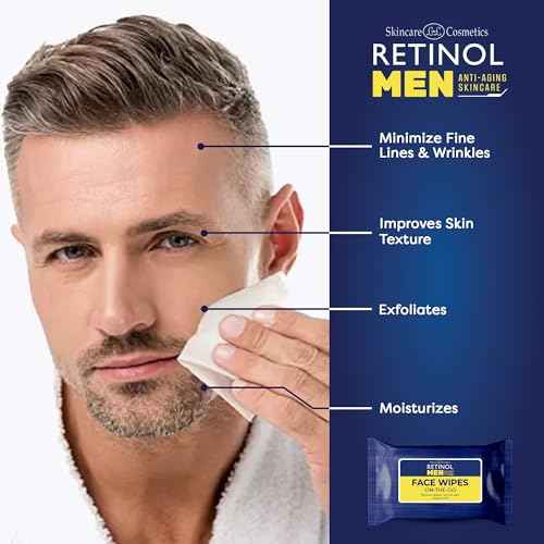 LIVAURA Retinol Men¡¯s Individually Wrapped Wipes, Large Face and Body Wet Wipes with Micellar Water and Vitamins A-C-E, 30 Travel Essentials