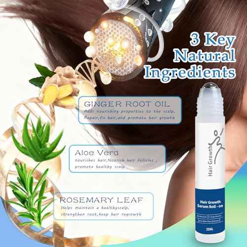 Rosemary Hair Growth Serum Roll On with 3% Rosemary£¬2% Ginger oil£¬3% Aloe Vera Extract£¬ Stronger Root£¬stimulate follicle,Hair Thicker£¬Hair Loss Treatment.Advanced Hair Regrowth,0.85 Fl Oz pcs