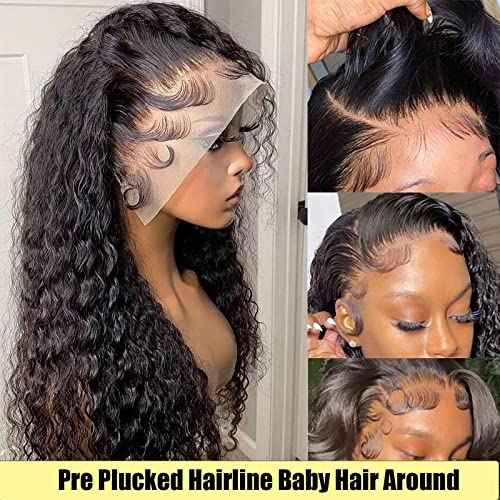 13x4 Deep Curly Lace Front Wigs Human Hair Wet and Wavy Water Wave Human Hair Wigs (13x4 deep wave lace closure wigs, 22 Inch)