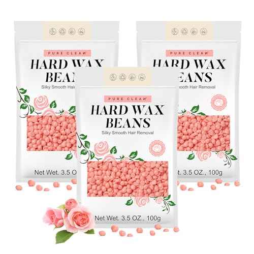 PURECLEAN Hard Wax Beads, 300g Pink Rose Hair Removal Wax Beans for Sensitive Skin, Multi-Use for Face, Bikini, Eyebrows, Underarms, Leg, Full Body - Suitable for All Wax Warmers (Pack of 3)