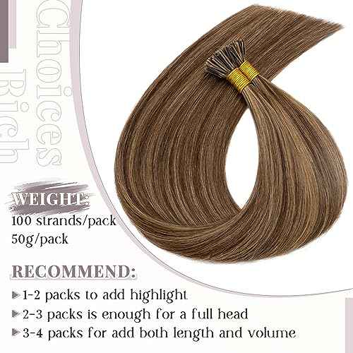 Rich Choices I Tip Hair Extensions Human Hair,100 Strands 0.5g/Strands,100% Real Remy Human Hair Extension Pre Bonded Keratin Stick In 22 Inch #4P27 Medium Brown Highlight Dark Blonde