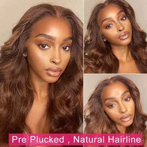 13x6 Lace Front Wigs Human Hair, 28¡± HD Transparent Lace Frontal Wigs Pre Plucked with Baby Hair Brown Highlights 150% Density 13x6 Lace Frontal Wig Glueless Human Hair Wigs for Women Natural Hairline