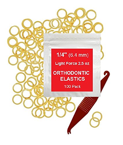 1/4 Inch Orthodontic Elastic Rubber Bands - 100 Pack, Natural, Light Force 2.5 oz - Dental Rubber Bands, Teeth Rubber Bands Gap Fixer, Dreadlock Rubber Bands, 1 Elastic Placer for Braces Included