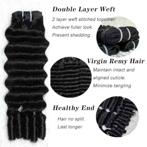 SWEETGIRL Deep Wave Human Hair Bundles Burmese Curly Bundles Human Hair Quick Weave with Spiral End Sew in Hair Extensions 26 Inches 1 Bundle Natural Color